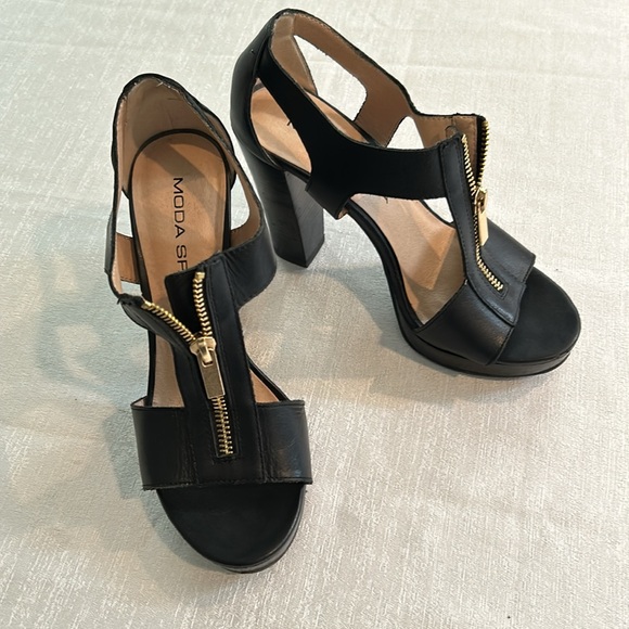 Moda Spana Women’s Chunky Heeled Shoes w/ Golden Zipper Size 7.5 Like brand new - Picture 6 of 14